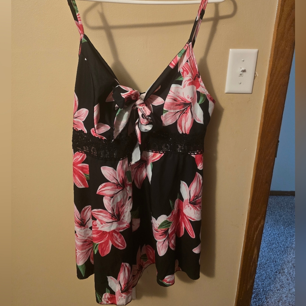 SHEIN Black and Pink Floral Chemise